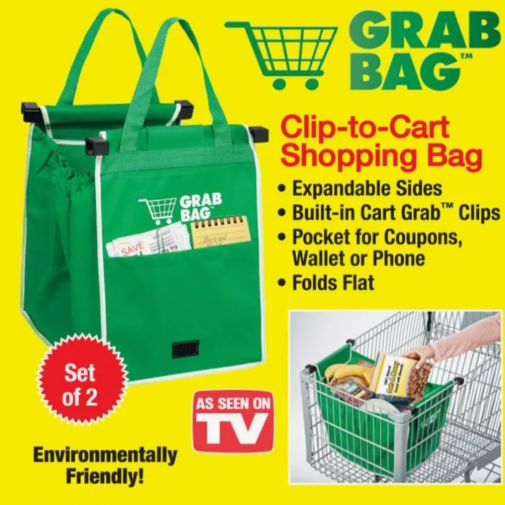 Grab Bag Clip-to-Cart Shopping Bags (Set of 2)